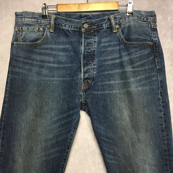 Levis Mens 501 Original Fit Blue Jeans size 40x34 Premium Denim Button Fly - Picture 2 of 15